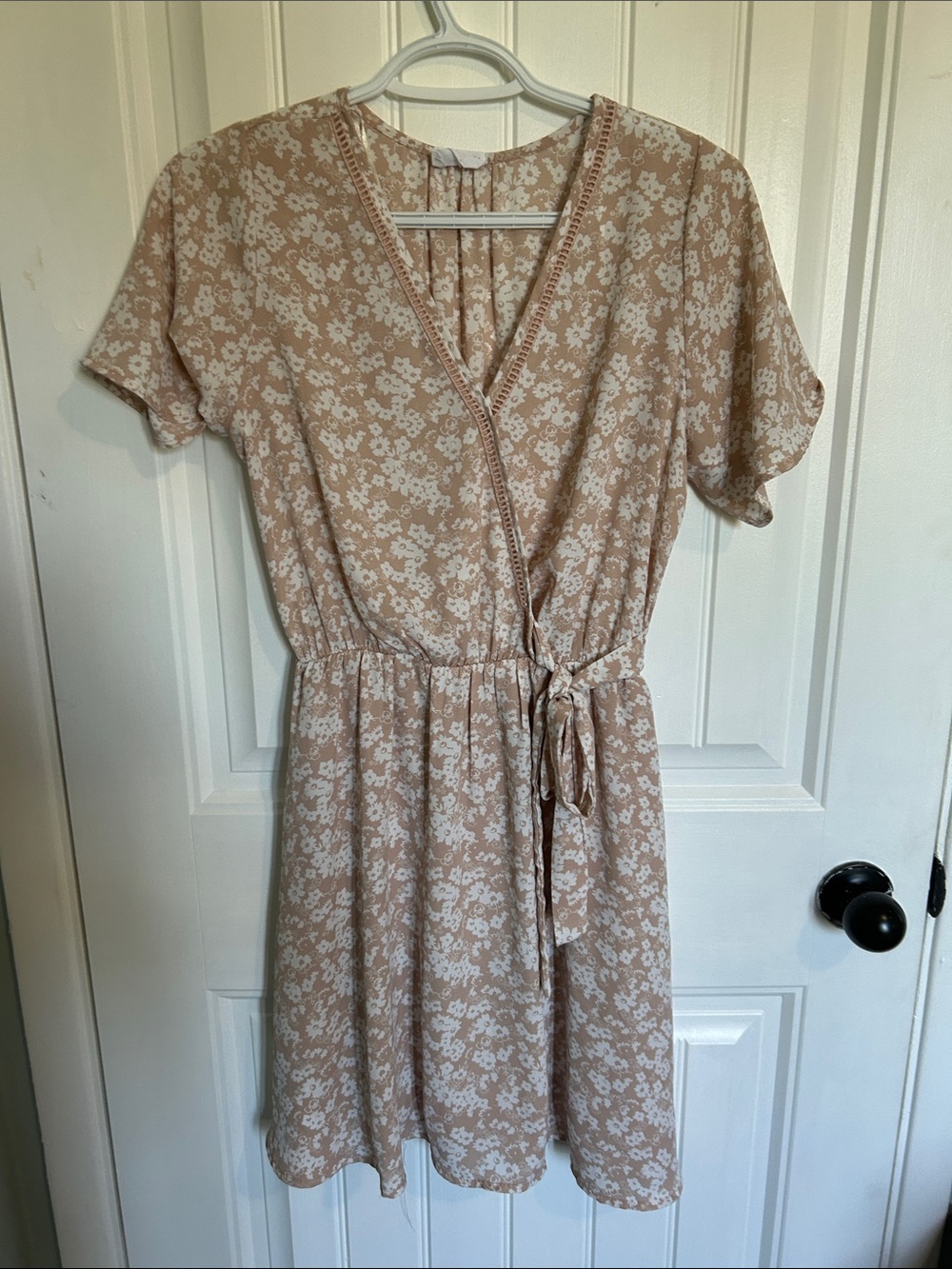 Sienna Sky Beige Floral Wrap Dress with Tie Waist